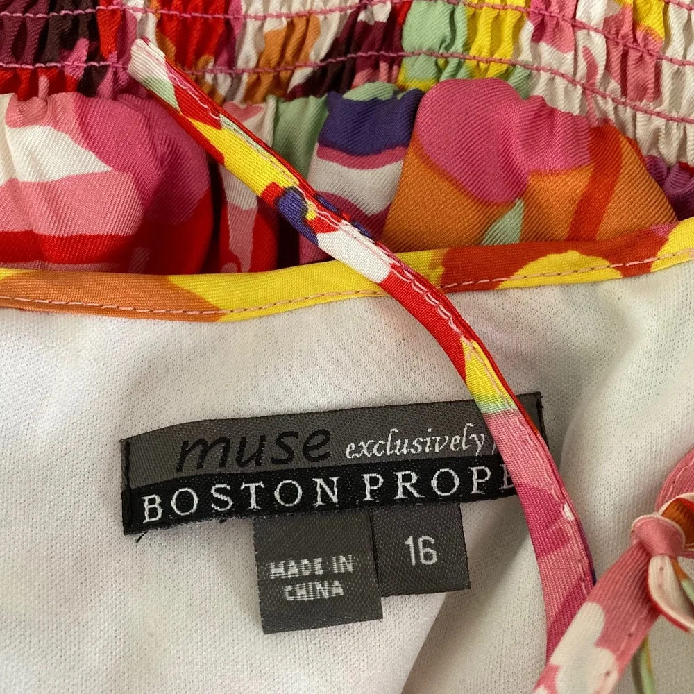 Boston Proper Floral Silk Dress w Spaghetti Ties SZ 16 - Picture 11 of 12